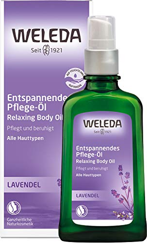 WELEDA Organic Lavender Relaxing Care Oil, essential natural cosmetic massage and body oil made from lavender and relaxing for the body with a pleasantly calming scent (1 x 100 ml) on sale